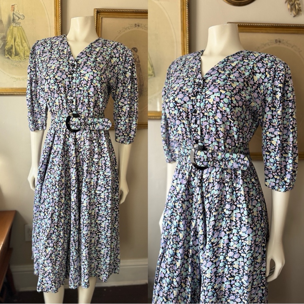 Vintage Floral Belted Dress